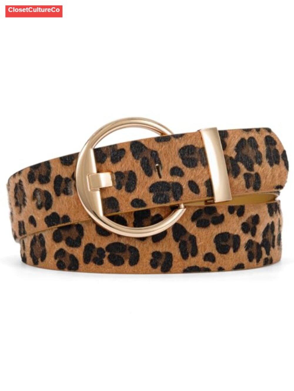 Leopard Print PU Leather Belt Women Gold Buckle 1.46" Designer
